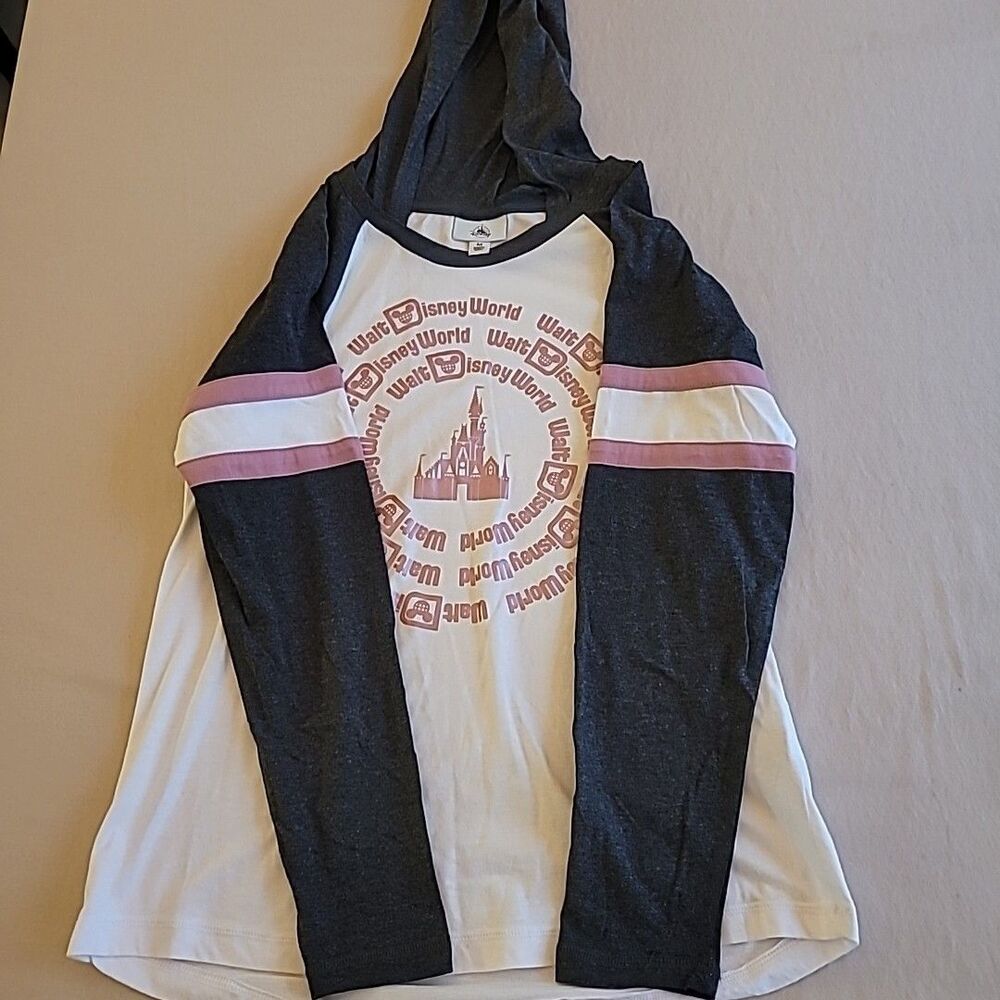Walt Disney World Metallic Rose Gold Pink Castle Hoodie Long Sleeve Shirt Medium